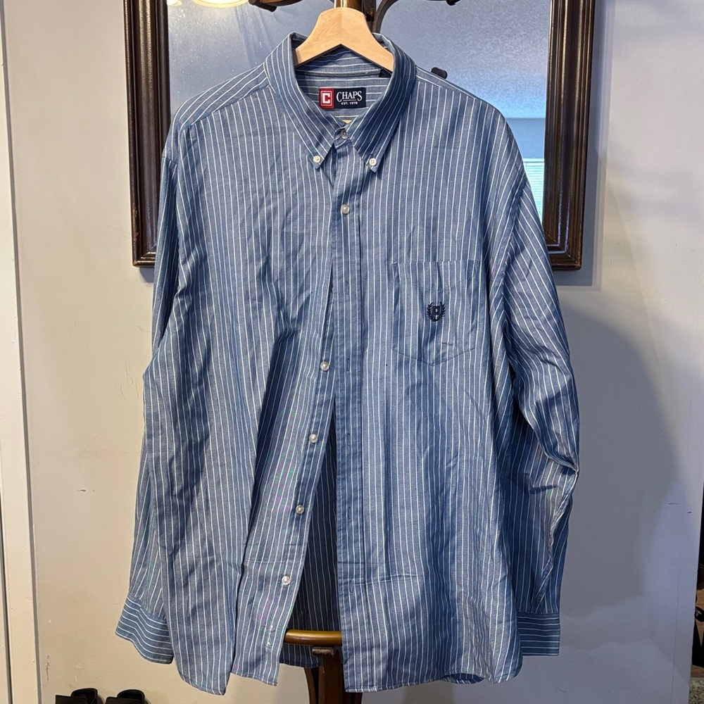 Chaps Blue White Striped Button Down Shirt XXL